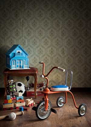 Vintage-colorful-tricycle and other old toys